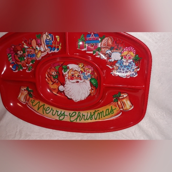 Vintage Ullman Co. USA made Christmas Holiday Plastic Divided Serving Tray - Picture 3 of 13